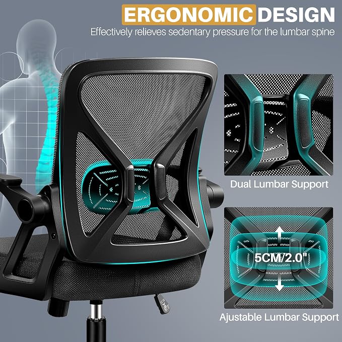 FelixKing Office Chair - Ergonomic Desk Chair Breathable Mesh Task with Wheels and Lumbar Support Home Desk Office Chairs with Flip up Armrest Rolling Swivel for Home Computer Black Pack of 8