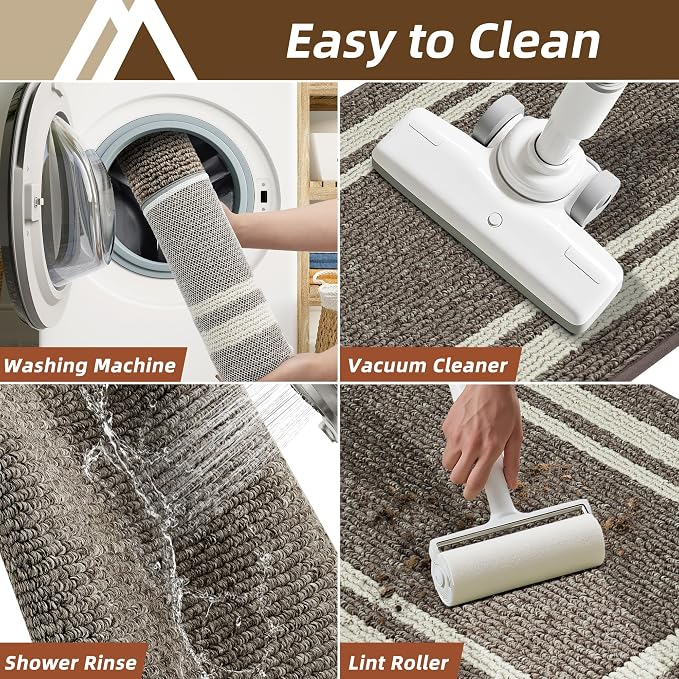 COSY HOMEER Kitchen Rugs Non-Slip 20x30/20x48 Inch Thick Polypropylene Standing Mat for Home Machine Washable, Brown Frame