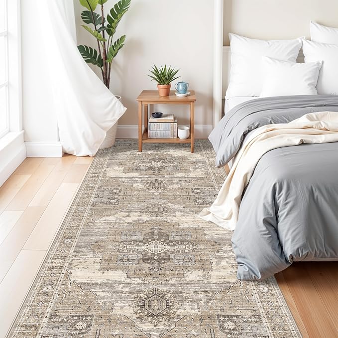 RUUGME Oriental Rug Hallway 4x10 - Washable Runner Rug Soft Stain Resistant Carpet for Kitchen entryway Vintage Decor Ultra-Thin Rugs with Non Slip Backing Perfect for RV Owners&Van Lifers 4X10 Beige