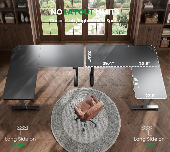 SIAGO L-Shaped Standing Desk - 63 x 55 Inch Adjustable Corner Standing Desk with Charging Station - L Shape Sit Stand Table with Memory Controller, Splice Board for Home Office