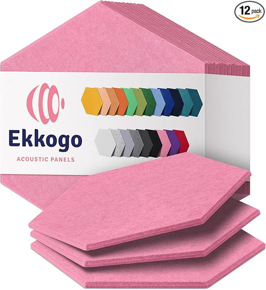 Acoustic Panels 12-Pack Soundproof Wall Panels 12"X10.4"X0.4" Sound Panels High Density Sound Dampening Panels - [Chic Pink Hexagon]