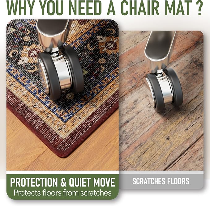 48"x60" Office Chair Mat for Hardwood, Under Desk Chair Mat for Home Office, Anti-Slip Office Rugs for Rolling Chairs, Floor Protector Washable Rugs Burgundy