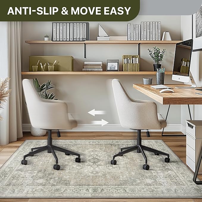 48"x72" Office Chair Mat for Hardwood Tile Floor, Under Desk Carpet Protector for Rolling Computer Chair Mat, Machine Washable Area Rug, Anti-Slip 1/5" Thick Low Pile Thin Vinyl Floor Mat, Trench