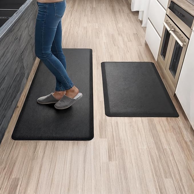 Anti Fatigue Kitchen Mats for Floor | Padded Kitchen Rugs | Non Slip, Cushioned Standing Desk Mat | Waterproof Floor Mat | 17.3" x 28" x 0.47" & 17.3" x 47.2" x 0.47", Black, 2-Pack | More Décor