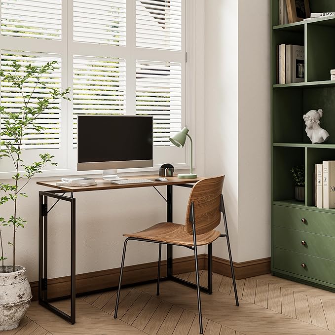 Folding Desk - 31.5" Wood Top Foldable Desk for Small Spaces | No Assembly Required Compact Desk for Home Office, Writing, and Study