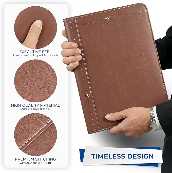 Samsill Contrast Stitch Leather Padfolio and Business Portfolio for Men and Women, Resume/Document Organizer with Writing Pad, Tan