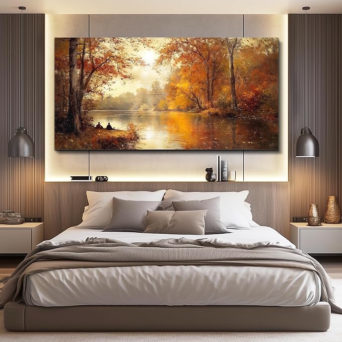 FUHAIHUA Canvas Wall Art For Living Room Large Wall Decor For Office Modern Bedroom Decorations Saffron Yellow Tree Landscape Pictures Forest Paintings Artwork Ready To Hang Home Decor 30"x60"