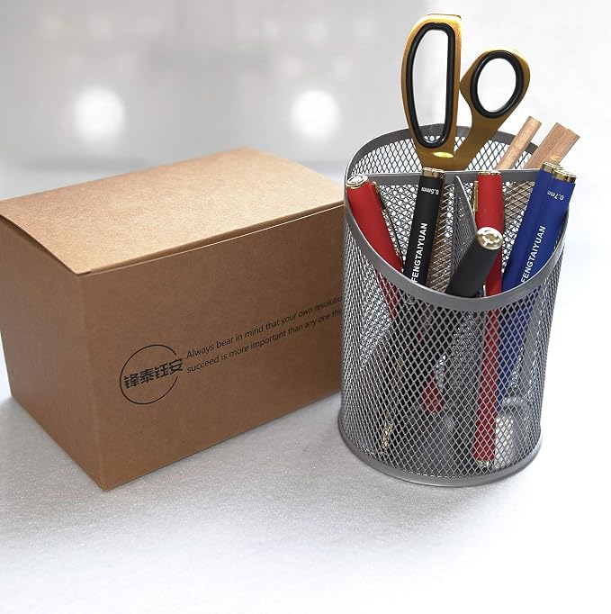 Fengtaiyuan T07, Silver Metal Wire Mesh Pencil Holder, Desktop Organizer (Silver-T07)