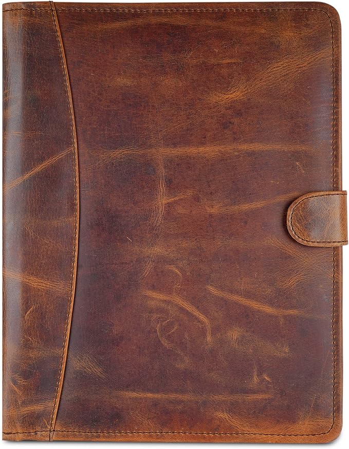 Leather Padfolio Legal Pad Portfolio Organizer | Handmade Executive Notebook Binder | Heavy Duty Full Grain Cow Hide Resume Interview Folio for Men Women, Rustic NoteBook Folder (brown)