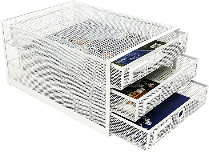Exerz Paper Sorter 3 Drawer Wire Mesh A4 / Desk Multifunctional Desk Organiser/Multi-Layer Letter Tray - for Documents, Magazines, Notebooks and Letter (White) | Desk Organiser Pull Out Trays Keep Files Letters Magazines Folders Notebooks Neatly Separa...