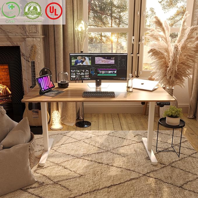 Monomi Electric Standing Desk 55x24 inch, Height Adjustable Sit Stand Desk for Home Office, Computer PC Gaming Desk, Study Writing Workstation with Memory Controller, Two-Piece Desktop,Natural