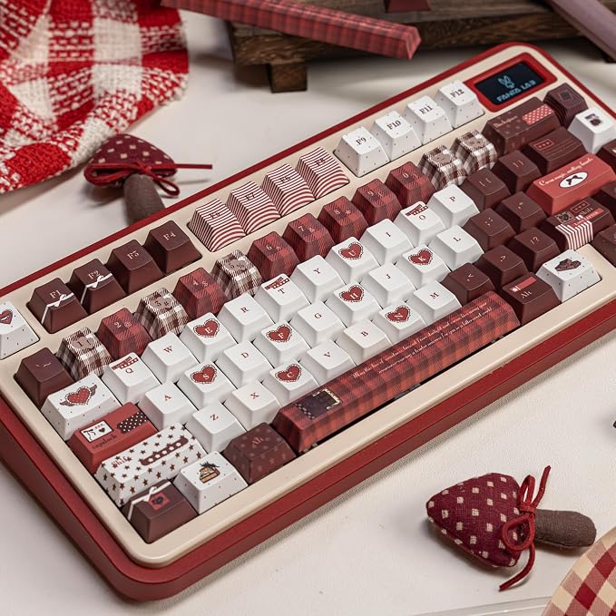 145 Keys Velvet Chocolate Keycaps, Dye-Sublimation PBT Custom Keycap Set for Cherry Profile, Cute Dark Red White Keycap for MX Switches Mechanical Gaming Keyboard