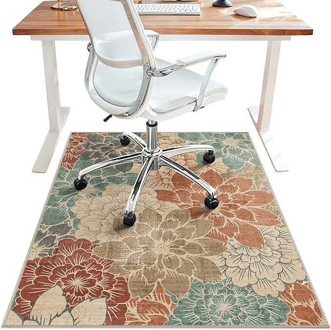 48"x72" Office Chair Mat for Hardwood Tile Floor, Under Desk Carpet Protector for Rolling Computer Chair Mat, Machine Washable Area Rug, Anti-Slip 1/5" Thick Low Pile Thin Vinyl Floor Mat, Terracotta