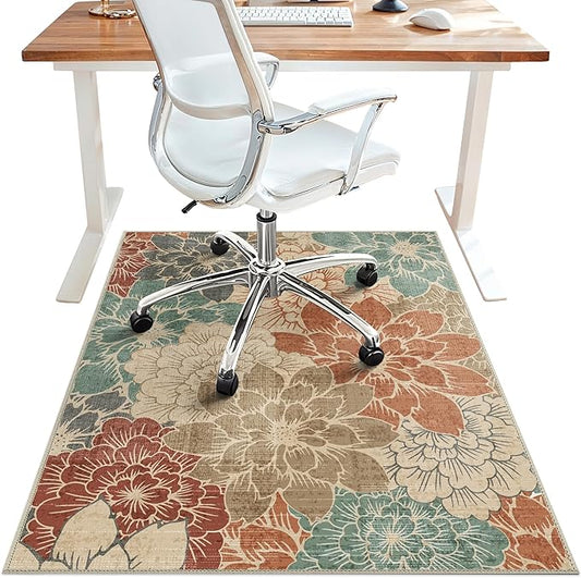 48"x72" Office Chair Mat for Hardwood Tile Floor, Under Desk Carpet Protector for Rolling Computer Chair Mat, Machine Washable Area Rug, Anti-Slip 1/5" Thick Low Pile Thin Vinyl Floor Mat, Terracotta