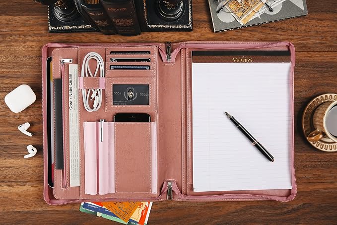 Pink Leather Portfolio for Women, Resume Portfolio Folder with Zipper, Customized Portfolio, Personalized Executive Portfolio Organizer, Vegan Leather Padfolio for Women, Custom