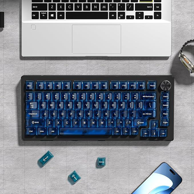 dagaladoo Clear keycaps,Transparent Keyboard keycaps,Jelly Key caps Set,Shine Through keycap，MDA Profile Keyboard caps for Mx Switches Mechanical Keyboard(Dark Blue)