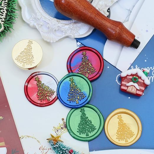 SWANGSA Christmas Tree Wax Seal Stamp Kit with 200pcs Sealing Wax Beads and Pen, Great for Embellishment of Christmas Cards, Invitations, Wine Packages, Gift Ideas
