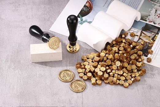 Yoption Traditional Initial Alphabet Wax Seal Stamp with 120 Antique Gold Wax Seal Beads Kit for Wedding Engagement Party Invitation Envelope Christmas Gift Wrap - Letter T