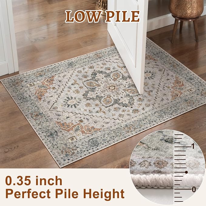 Tangsoo 8x10 Area Rug for Living Room, Washable Vintage Rugs Indoor Non Slip Large Area Rugs, Print Distressed Grey Carpet, Soft Low Pile Foldable Floor for Bedroom Dining Room Dorm