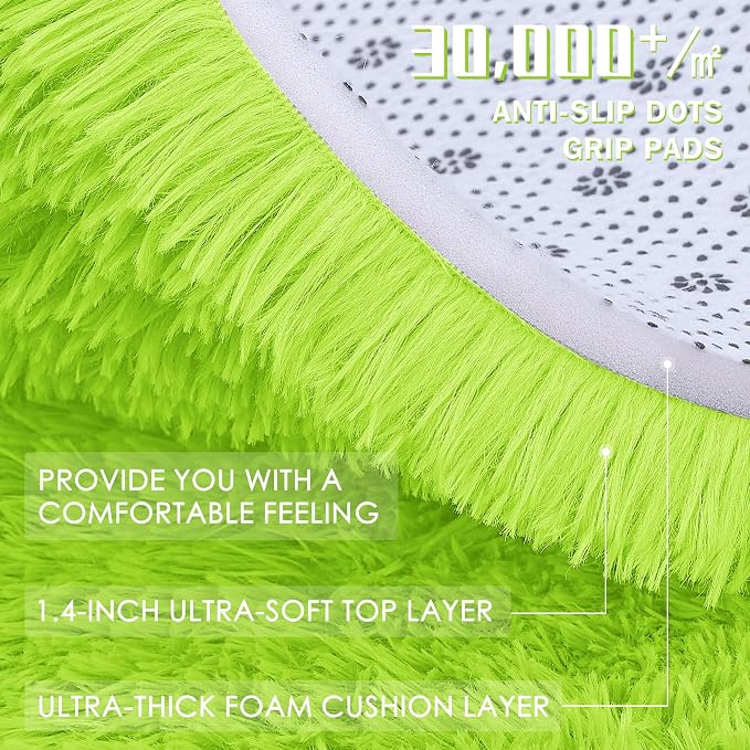 OLANLY Lime Green Round Rugs for Bedroom - Machine Washable, 6 ft Circle Area Rugs for Living Room, Soft and Fluffy Shaggy Carpet for Teen Girl and Boys, Nursery Rooms, Dorms, Home Decor Aesthetic