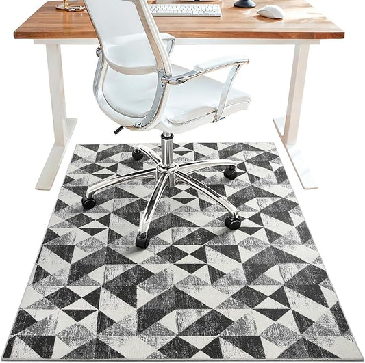 48"x60" Office Chair Mat for Hardwood Tile Floor, Under Desk Carpet Protector for Rolling Computer Chair Mat, Machine Washable Area Rug, Anti-Slip 1/5" Thick Low Pile Thin Floor Mat, Brushed Quartz