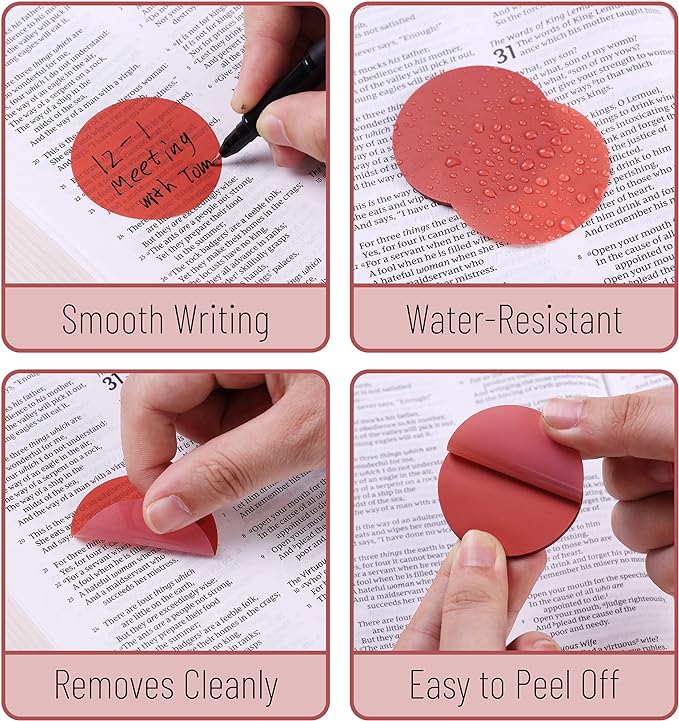 Mr. Pen- Round Transparent Sticky Notes, 1.8”, 4 Pads with Black Fineliner | 200 Sheets, Smooth Writing, Water-Resistant, Clean Removal, Easy-Peel Sticky Notes for Bible Journaling & Planning