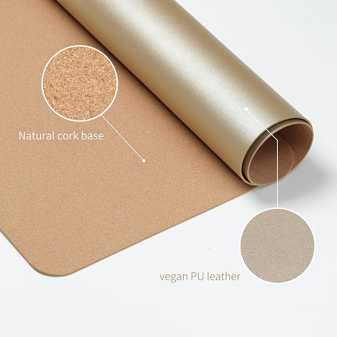 RENMTURE Desk Pad, Cork & PU Leather Desk Mat, Large Mouse pad, Non-Slip Desk Protector and Blotter, Waterproof Writing Pad, Desk Accessories and Organizers for Home Office (Golden,32"x16")