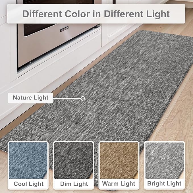 Collive Kitchen Mats for Floor 2PCS, Cushioned Anti Fatigue Mat Waterproof Kitchens Sink Rug Non Slip, Modern Comfort Standing Mat for Desk, Bar, Home Decor, 17"x47"+17"x29", Dark Grey
