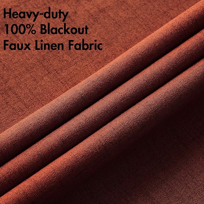 MIULEE Linen Curtains for Bedroom 100% Blackout Thermal Insulated Burnt Orange Grommet Room Darkening Curtains & Drapes Rust Terracotta Fall Decor for Living Room 52 x 63 Inch (2 Panels)