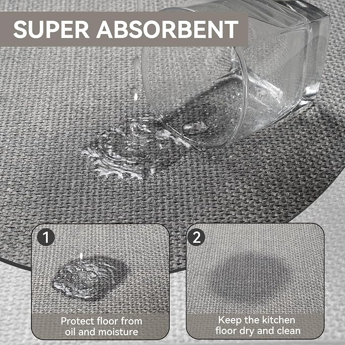 YDKGL Kitchen Rugs Mat Non Slip Washable, Linen-Look 0.3" Thick Soft Cushioned Absorbent Kitchen Mats for Floor, Mild Anti-Fatigue Runner Rug Sink Mat Laundry Standing Mats, Easy Clean, Gray 17"x47"