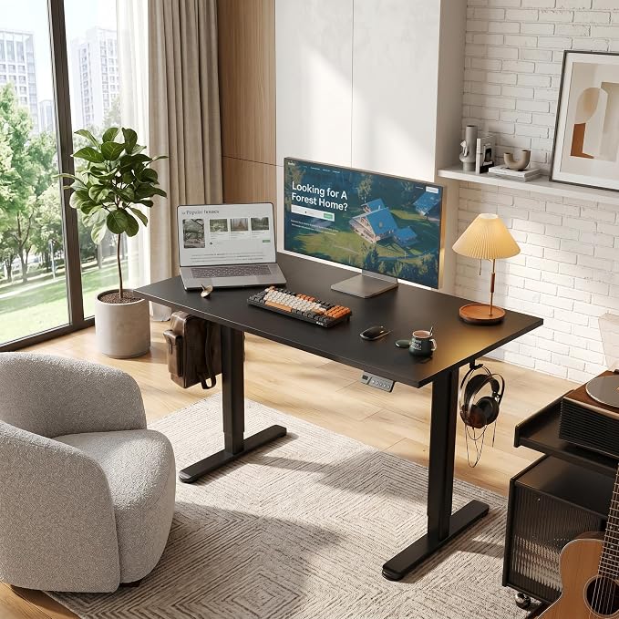 Claiks 48 x 24 Inch Black Electric Standing Desk | Adjustable Height, Sit Stand, 3 Memory Presets, Cable Management, Spacious Ergonomic, Home Office & Bedroom