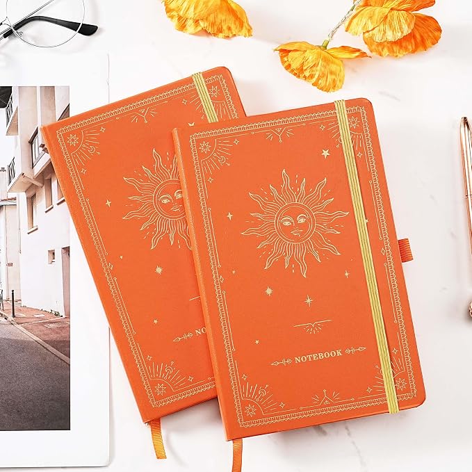 Artfan Ruled Notebook/Journal – Premium Thick Paper Classic Writing Notebook with Pocket + Page Dividers Gifts, Banded, Large, 128 Pages, Hard Cover, Lined (5.3" x 8.26") - Orange