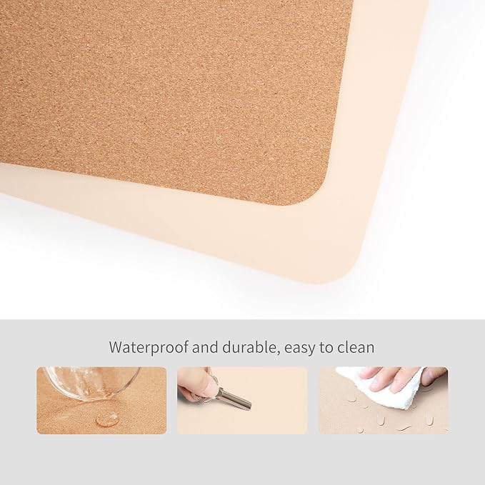RENMTURE Dual-Sided Mouse Pad, Natural Cork & PU Leather Large Desk Pad for Office and Home Work, Desk Protector Non-Slip, Waterproof, Easy Clean (Apricot, 23.6" x 13.7")
