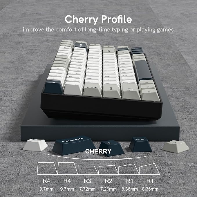PBT Keycaps Set, Doubleshot 137 Key Caps,Cherry Profile Custom Keycap for 61/64/68/84/87/100/104/108 Mechanical Keyboard, Compatiability for 60 65 75 100 Percent Keyboads (White Grey Blue)