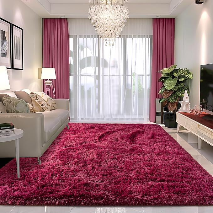 Awaytail 8x10 Rug - Non-Slip Area Rug Washable for Living Room - Height Pile Fluffy Throw Rugs Carpet for Bedroom - Burgundy