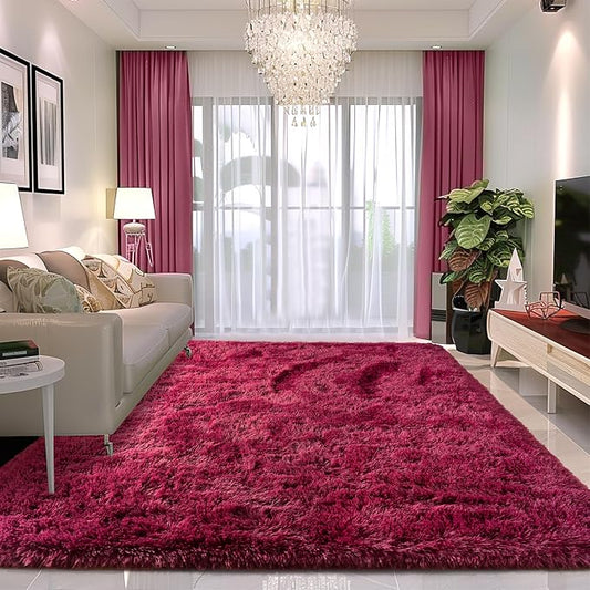 Awaytail 8x10 Rug - Non-Slip Area Rug Washable for Living Room - Height Pile Fluffy Throw Rugs Carpet for Bedroom - Burgundy