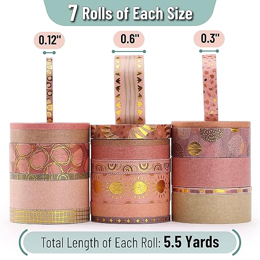 Mr. Pen- Washi Tape Set, 21 Rolls, Assorted Sizes, Boho Design | 5.5 Yards/Roll, Washi Tape for Scrapbook, Arts, Crafts, Journals and Planners