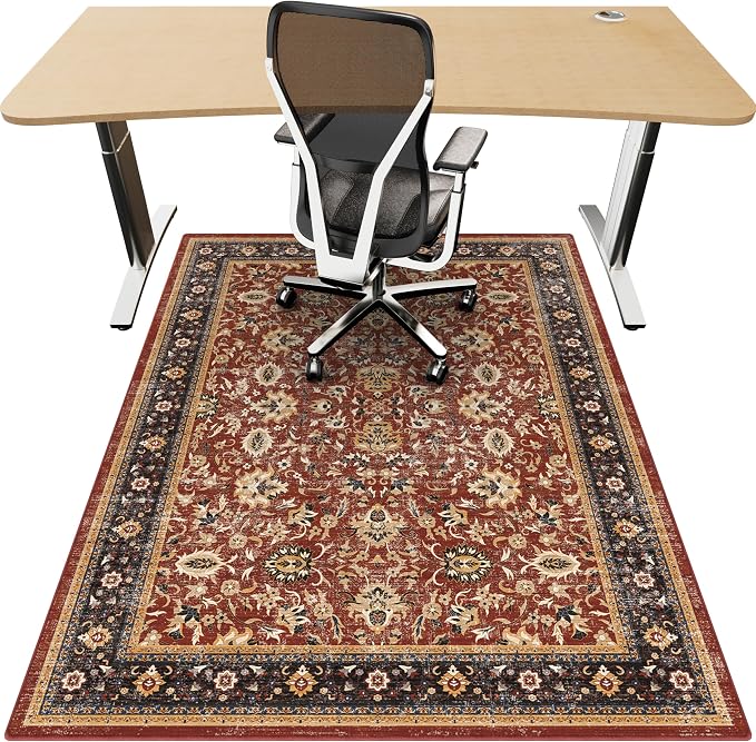 48"x60" Office Chair Mat for Hardwood, Under Desk Chair Mat for Home Office, Anti-Slip Office Rugs for Rolling Chairs, Floor Protector Washable Rugs Burgundy