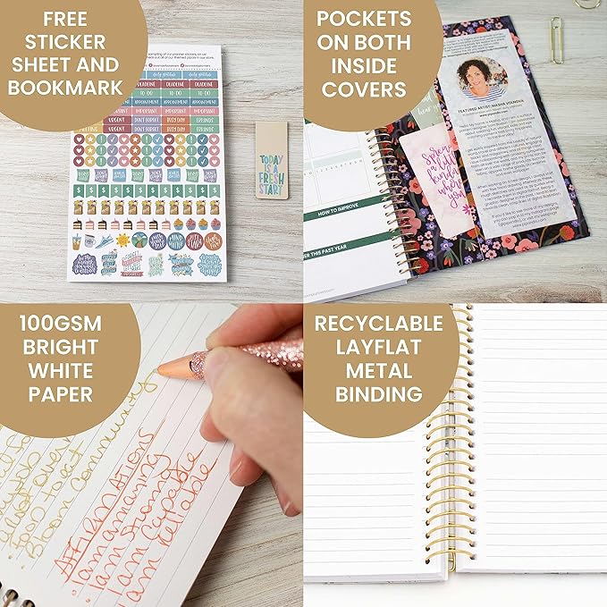 bloom daily planners UNDATED Calendar Year Day Planner - Passion/Goal Organizer - Start Anytime Monthly/Weekly Agenda Book with Tabs (January to December) - 5.5" x 8.25" - Poppy Meadow, Blue
