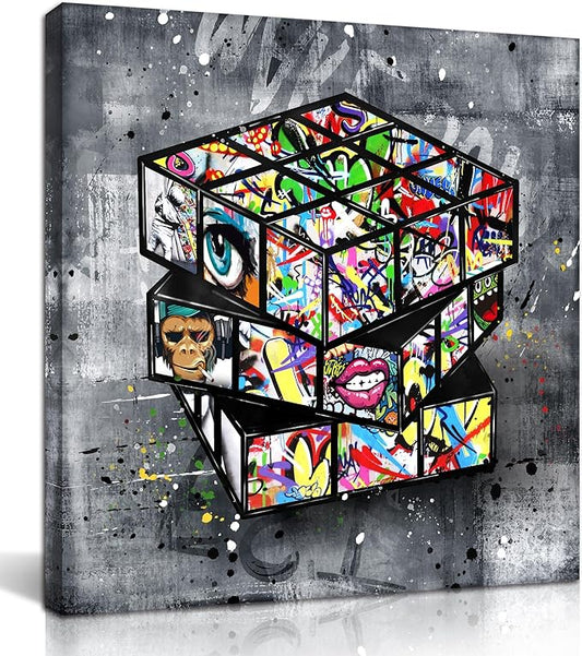 SIXTTART Graffiti Wall-Art - Banksy Canvas Wall Art For Living Room Large Size - Abstract Art Wall Decor - Street Pop Art Modern Art Wall Decor 30" W x 30" H Stretched And Framed Ready To Hang
