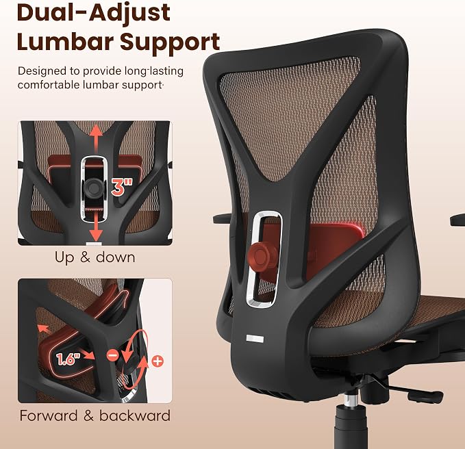 Ergonomic Office Chair, Mesh Computer Desk Chairs with Adjustable Lumbar Support, 3D Armrests, Tilt Function, Comfy Wide Seat, Swivel Executive Work Task Chair for Company and Home