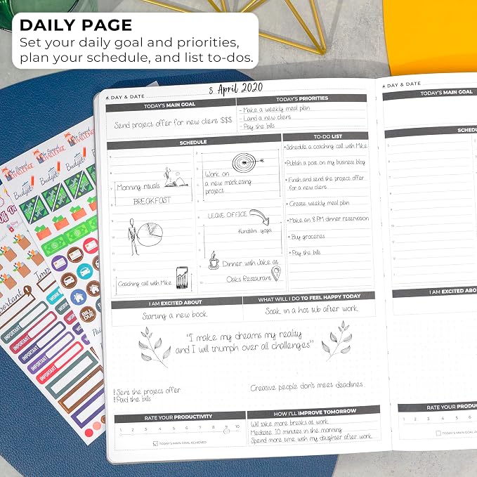 Clever Fox Planner Daily PRO - 8.5 x 11" A4 Size Daily Life Planner and Gratitude Journal to Increase Productivity, Time Management and Hit Your Goals - Undated - Lasts 3 Months (Gray)