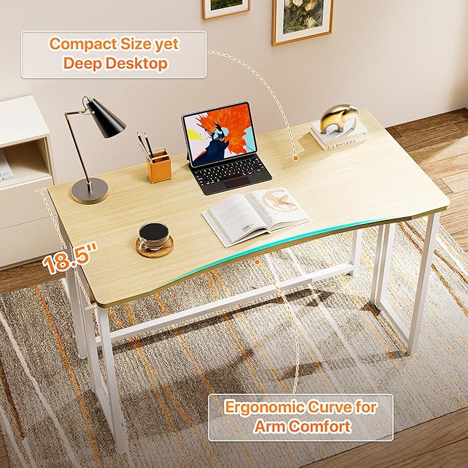 Huuger Folding Desk with Storage Shelf, 39.3 Inch Foldable Computer Table for Small Spaces, Space Saving Sofa Table for Couch, Writing Work Office Computer Desk, Easy to Fold, Oak