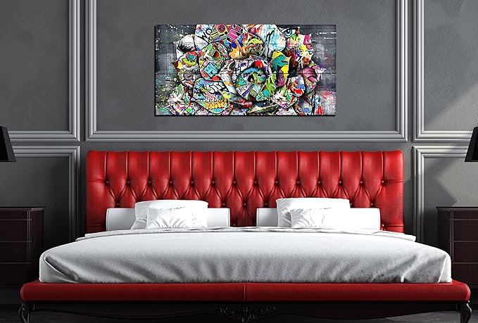 SIXTTART Floral Wall-Decor - Banksy Canvas Wall Decor - Graffiti Wall Art for Living Room Ready To Hang Size 40" x 20"