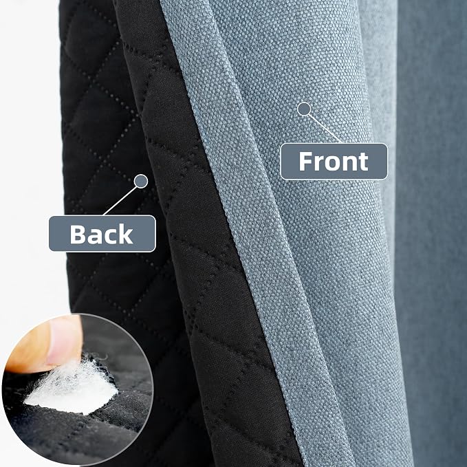 DriftAway Blackout Soundproof Thermal Insulated Linen Textured Curtains with Quilted Thermal Lining for Cold and Heat Blocking Noise Reducing Daytime Sleep 1 PC 52 Inches by 36 Inches Dusty Blue
