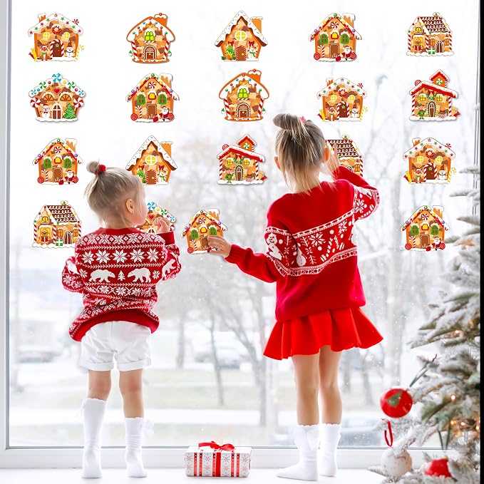Renbuzhu 40PCS Christmas Crafts Bulk: Gingerbread House Paper Suncatchers DIY Kit for Winter Xmas Holiday Activities Decorations, Window Stained Glass Effect Art Ornaments