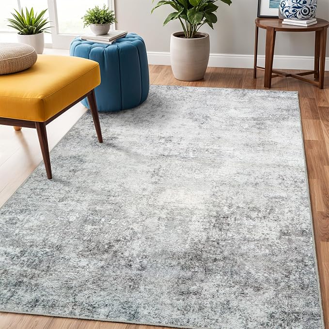 RUUGME 3x5 Area Rug for Entryway: Abstract Washable Non-Slip Small Area Rugs for Kitchen Bedroom Bathroom - Soft Low-Pile Floor Mat Stain Resistant Thin Throw Carpet for Modern Home Decor(3X5 Grey)