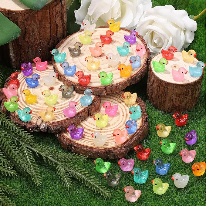 280PCS 18 Colors Luminous Mini Resin Ducks Glow in The Dark Tiny Ducks Figures to Hide Bulk Plastic Duck Miniature for Dollhouse Micro Landscape Aquarium Potted Cake Decor DIY Craft Gifts Party Favors