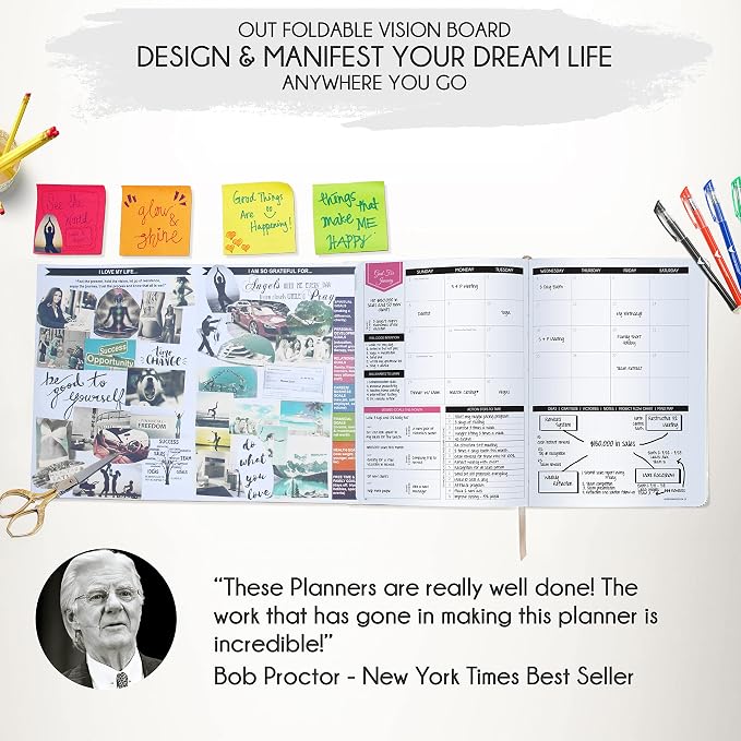 Deluxe 2026 Planner Weekly and Monthly | Law of Attraction Planner with Productivity App | 12-Month for Productivity, Gratitude & Goal Setting | Includes Foldable Vision Board, Gift Box & Stickers
