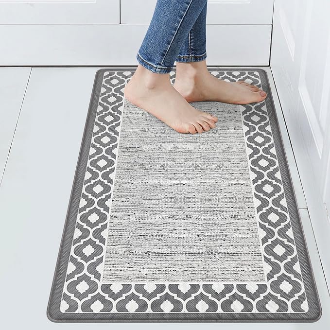 Small Anti Fatigue Kitchen Rug Kitchen Sink Rug Non Slip Kitchen Mats for Floor Cushioned Kitchen Rug Ergonomic Comfort Standing Mat for Kitchen Floor Office Sink Laundry 17.3"x27.5" Grey
